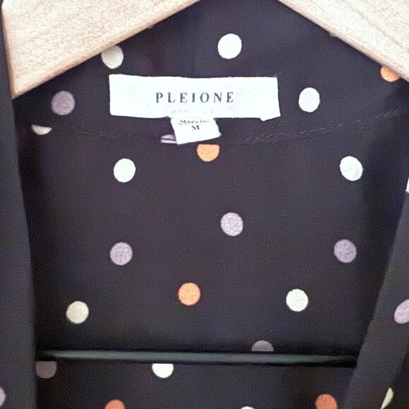 PLEIONE Navy Blue Polka Dot Deep V Neck Open Ruched Long Sleeve Sheer Blouse - Picture 5 of 7